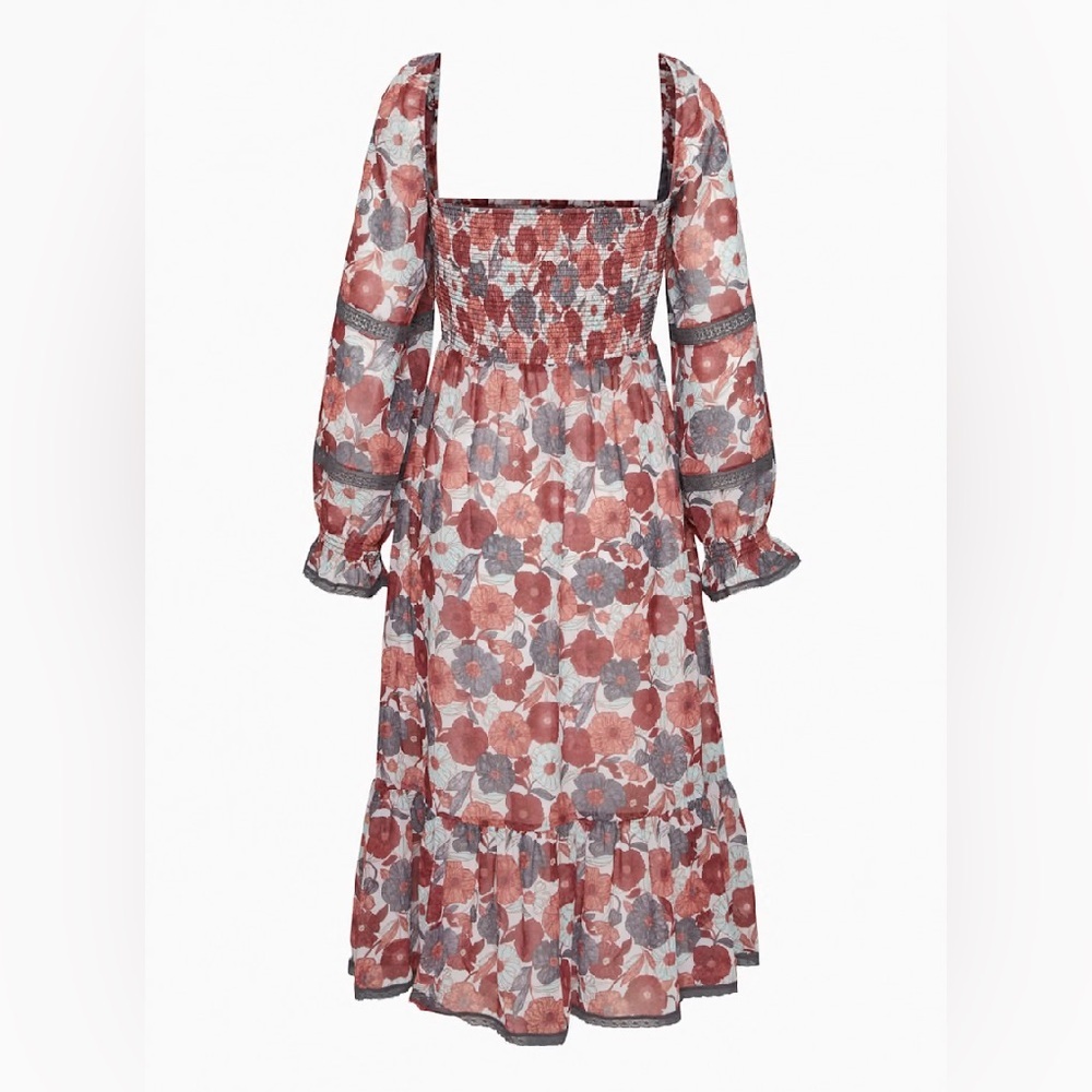 New Aritzia Wilfred Grace Smocked square-neck midi dress - Picture 3 of 13